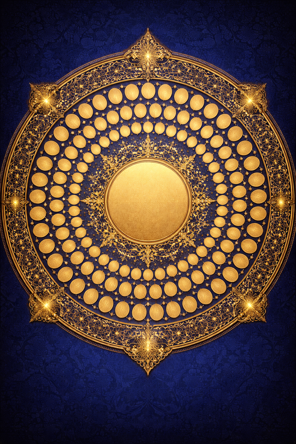 99 Names of Allah Mandala — Gold Circles on Royal Blue